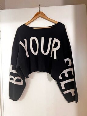 Black Cropped BE YOUR SELF sweater